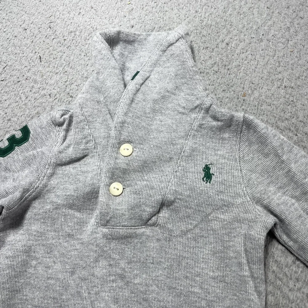 Ralph Lauren Coverall Infant Boys 6M Gray Knit Collared Logo Snap One-Piece